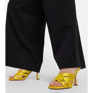 AQUAZZURA Oahu 95 Strappy satin mules Yellow Heeled Sandals EU 37 US 7 $825